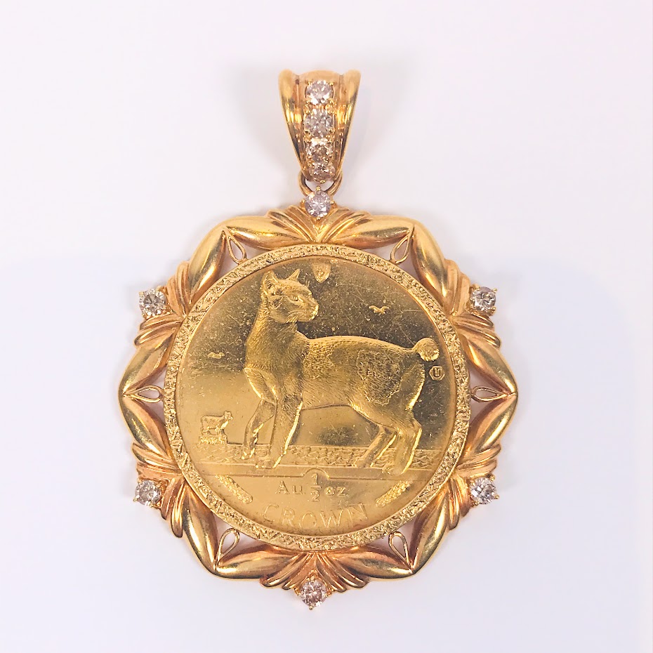 K18_K24_キャットコイン_ペンダントトップ_1.2oz_ダイヤ_1.00ct