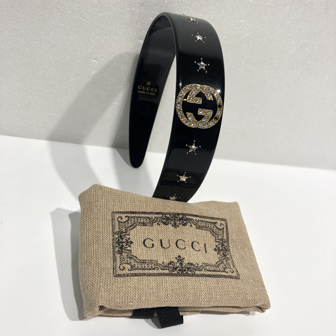GUCCI グッチ クリスタル インターロッキングG ヘアバンド 阪急三番街 買取
