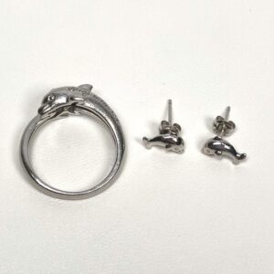 イルカモチーフ Pt900リング・K14イヤリング
