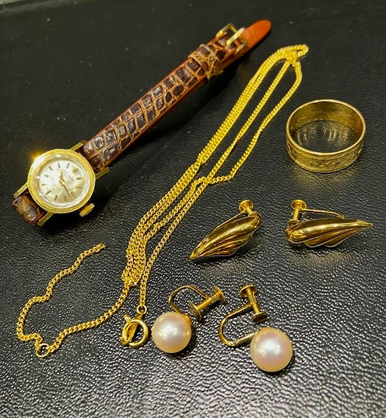 金製品 18K時計、チェーン切れK18ネックレス、K18リング、ピアス まねきやルララこうほく店
