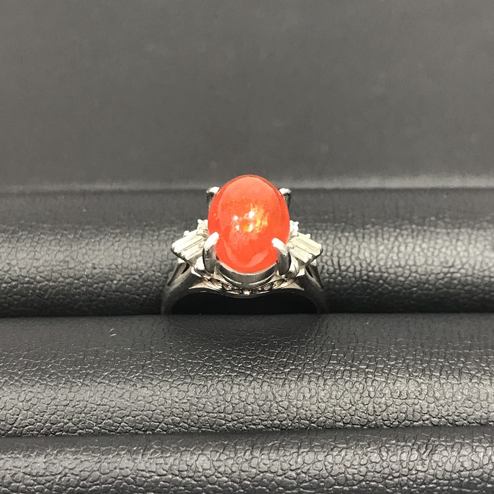 Pt900 ファイヤオパール 3.64ct メレD0.25リング