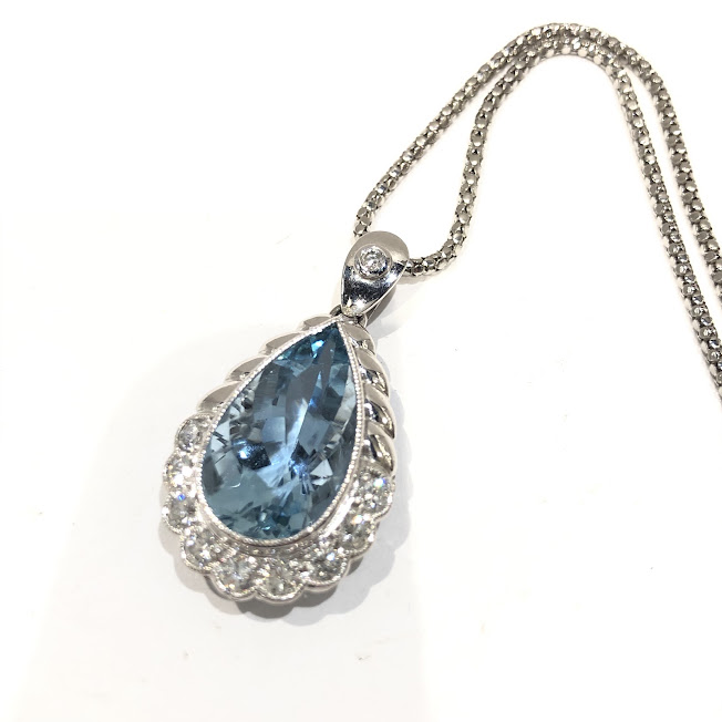 AQ7ct アクアマリン ネックレスK18WG ホワイトゴールド ダイヤモンド 【まねきや銀座本店】