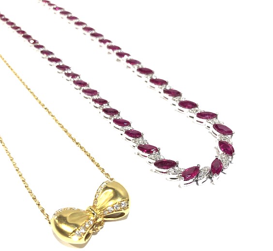 ダイヤ1CtR16Ct テニスネックレス K18ネックレス リボン ルビー ダイヤモンド 買取【まねきや銀座本店】
