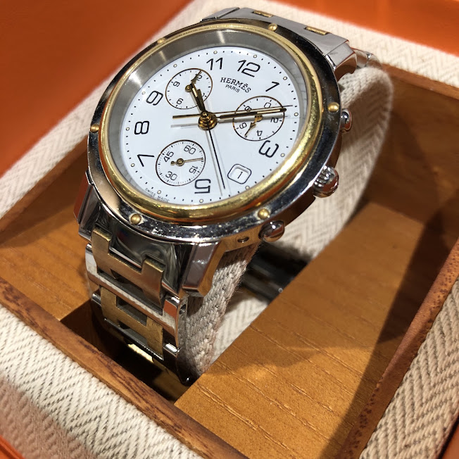 エルメス クリッパー メンズ クオーツ CL1.920 腕時計 白文字盤 コンビ 買取 【まねきや銀座本店】
