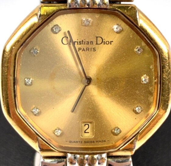 Christian Dior クリスチャンディオール オクタゴン クォーツ腕時計 ダイヤ デイト 45134 ゴールド