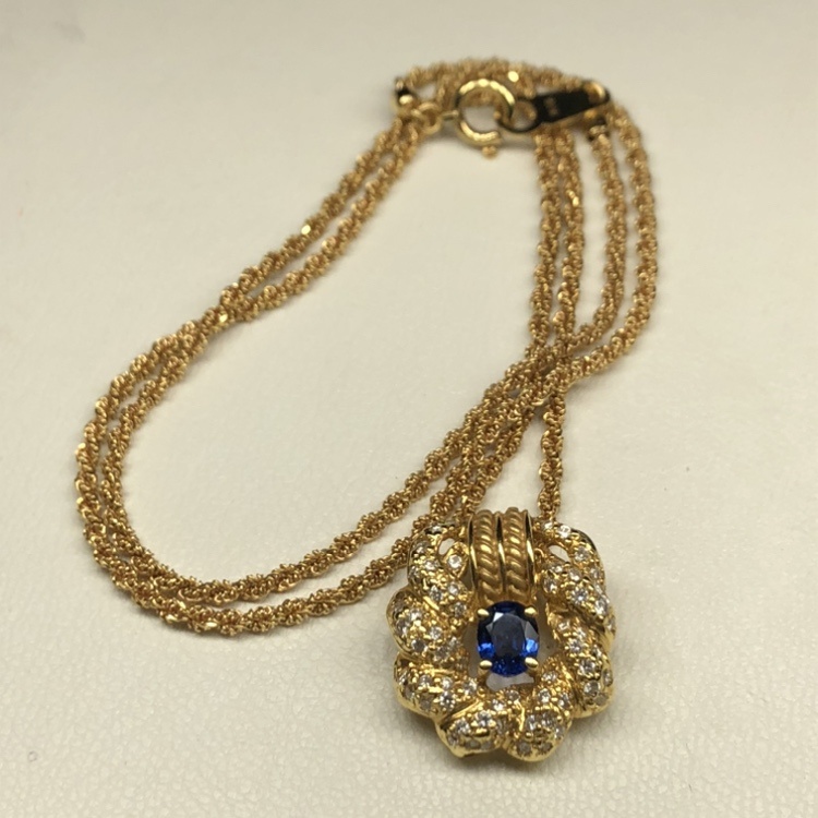 K18YG サファイア 0.53ct & ダイヤモンド 0.48ct ネックレス 京都 四条 買取 ジュエリー 宝石 貴金属 金